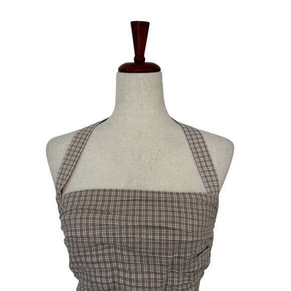 Abercrombie & Fitch The A&F Emerson Drop-Waist Mini Dress in Brown Gingham Small - Picture 10 of 15